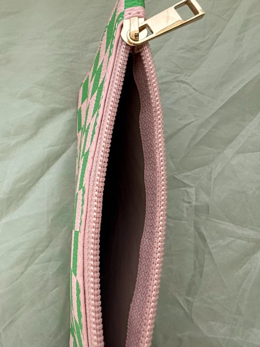 Pink & Green Checkered Weekender/Duffle Bag + Matching Zip Wallet/Card Case 4pc
